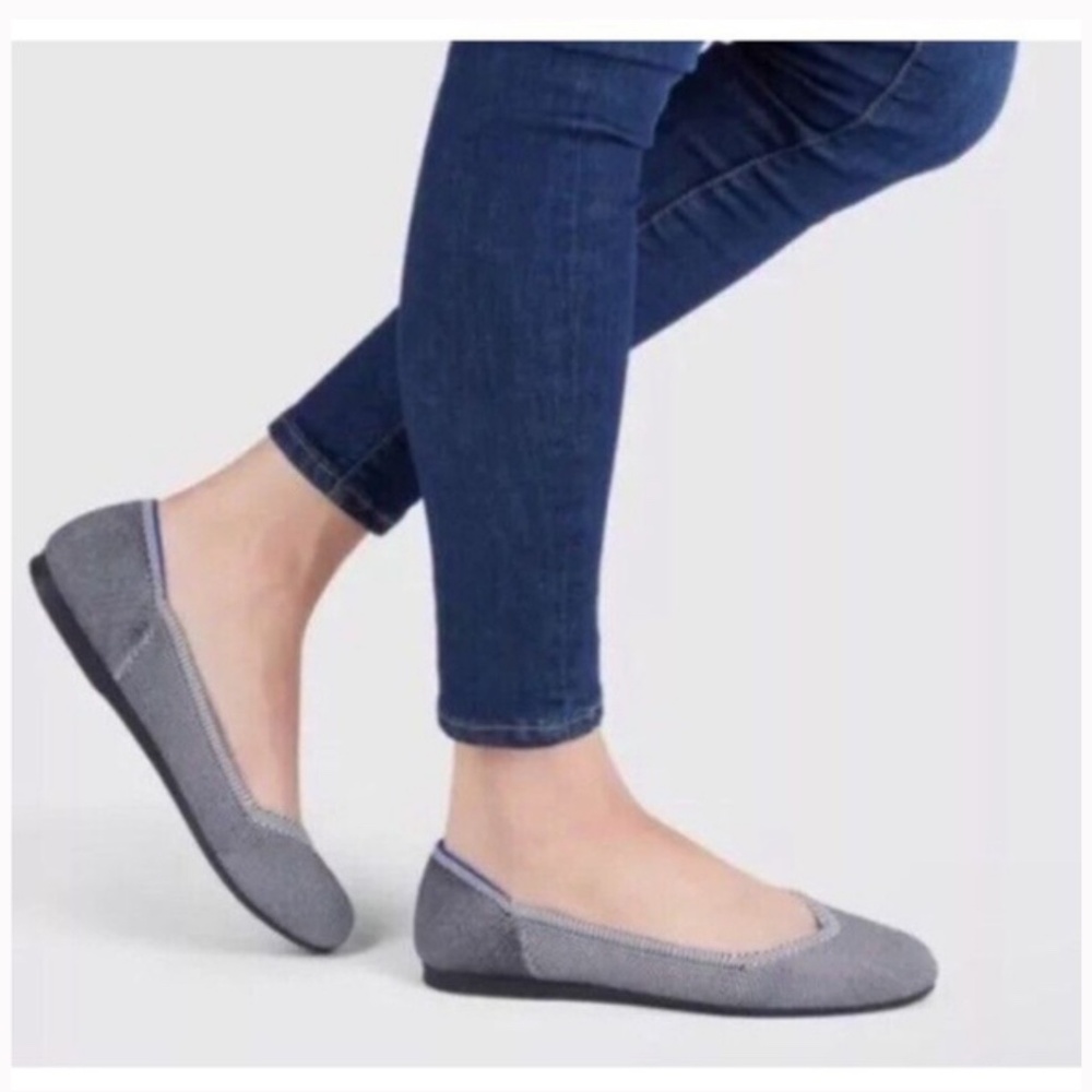 Rothys Grey Birdseye Round Toe Flat Black 8.5